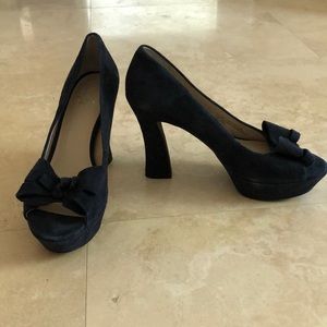 Franco Sarto open-toe suede platform shoes, navy blue,  7.5
